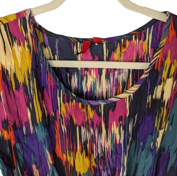 Women's SILK Cap Sleeve Multicolor Abstract Party Blouson Mini Dress Size M - Picture 5 of 15